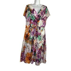 Miss Cristina Womens Faux Wrap Dress Multicolor Floral Lined V Neck Plus 3XL New